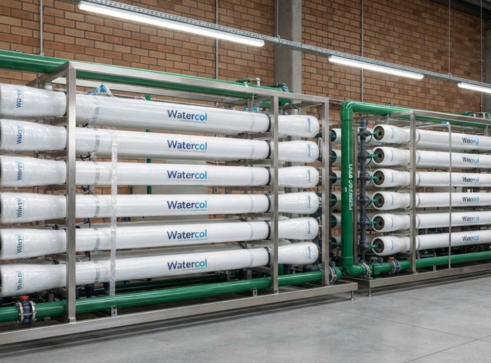 Bastidores de ósmosis inversa con portamembranas blancos rotulados Watercol.